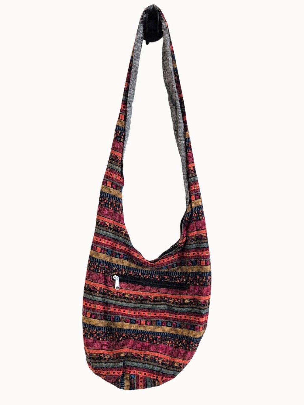 Hippie Shoulder Bag Ethnic Print Cottagecore Zip Crossbody Travel Beach Purse